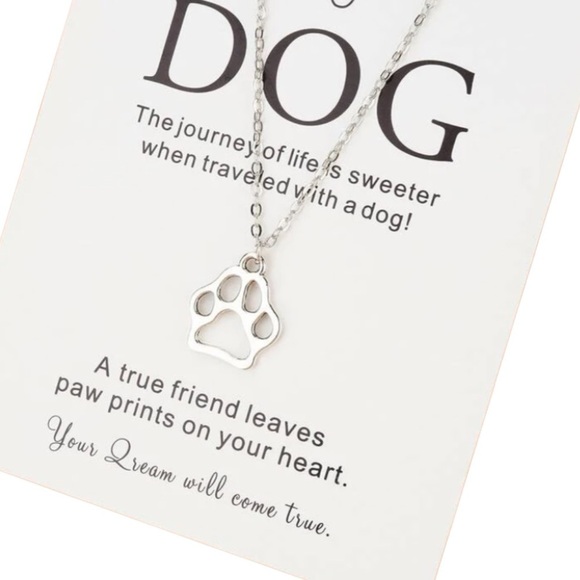 New Silver Tone Dog Paw Pendant Necklace - Picture 2 of 7